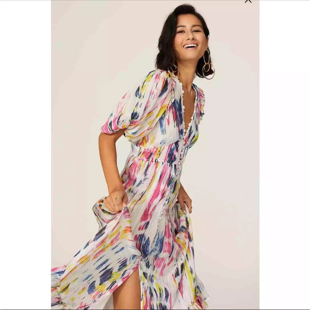 HEMANT & NANDITA Colorful Brushstroke Midi Dress